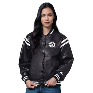 �X�^�[�^�[ ���f�B�[�X �A�E�^�[ �W���P�b�g�E�u���]�� T�V���c ���U�[ Women'starter Black Pittsburgh Steelers Higheat Vegan Leather Full-Snap Varsity Jacket Stl Black �u���b�N
