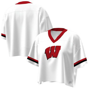 A_[A[}[ fB[X gbvX TVc VlbNbvh W[W[ Women's Under Armour White Wisconsin Badgers Fashion Jersey Boxy Cropped V-Neck T-Shirt Wis White zCg