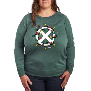 �A�j���L�����N�^�[ ���f�B�[�X �g�b�v�X T�V���c �v���X�T�C�Y �p�C�� ���S Licensed Character Plusize Marvel X-Men Logo Christmas Lights French Terry Long Sleeve Tee Heather Juniper �w�U�[