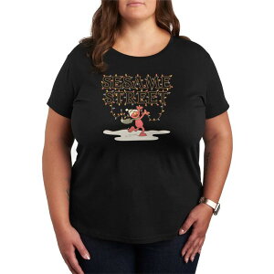 �A�j���L�����N�^�[ ���f�B�[�X �g�b�v�X T�V���c �v���X�T�C�Y �O���t�B�b�N Licensed Character Plusize Sesame Street Elmo Christmas Lights Graphic Tee Black �u���b�N