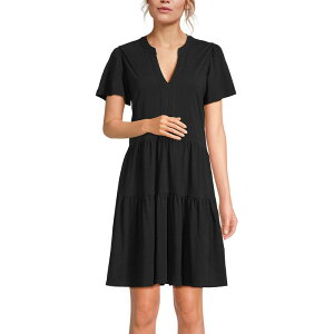 �����Y�G���h ���f�B�[�X �g�b�v�X �����s�[�X �e�B�A�[�h �~�j �R�b�g�� �W���[�W�[ Women's Lands' End Cotton Jersey Tiered Mini Dress Black �u���b�N