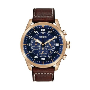 V`Y Y ANZT[ rv U[ Citizen Eco-Drive Men's Avion Leather Chronograph Watch - CA4213-18L Rose Tone