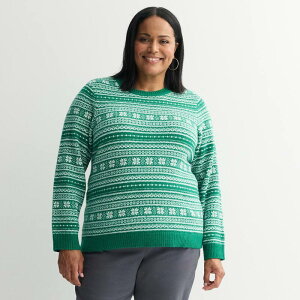 �N���t�g���o���[ ���f�B�[�X �A�E�^�[ �j�b�g�E�Z�[�^�[ �v���X�T�C�Y Plusize Croft & Barrow Raglan Sleeve Ringer Fairisle Sweater Green Joy Fairisle �O���[��