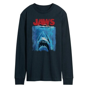 �A�j���L�����N�^�[ �����Y �g�b�v�X T�V���c �O���t�B�b�N Licensed Character Men's Jaws Distressed Long Sleeve Graphic Tee Navy �l�C�r�[