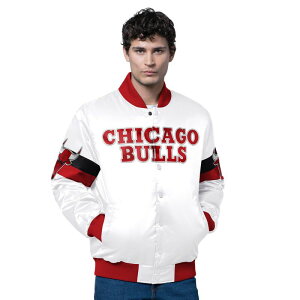 �X�^�[�^�[ �����Y �A�E�^�[ �W���P�b�g�E�u���]�� �T�e�� Men'starter White Chicago Bulls Triple Option Varsity Full-Snap Satin Jacket Bul White �z���C�g