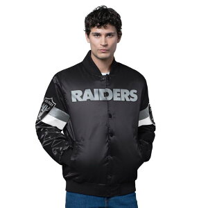 �X�^�[�^�[ �����Y �A�E�^�[ �W���P�b�g�E�u���]�� �T�e�� Men'starter Black Las Vegas Raiders Triple Option Satin Varsity Full-Snap Jacket Lvr Black �u���b�N