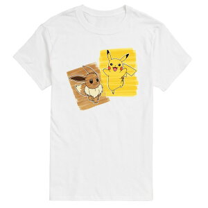 �A�j���L�����N�^�[ �����Y �g�b�v�X T�V���c �g�[�� �O���t�B�b�N Licensed Character Big & Tall Pokmon Pikachu & Eevee Graphic Tee White �z���C�g