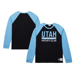 �~�b�`�F��&�l�X �����Y �g�b�v�X T�V���c Men's Mitchell & Ness Black/Light Blue Utahockey Club Legendary Slub Long Sleeve Raglan T-Shirt Utm Black �u���b�N