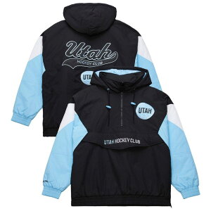 �~�b�`�F��&�l�X �����Y �g�b�v�X T�V���c �W���P�b�g Men's Mitchell & Ness Black Utahockey Club Retro Anorak Half-Zip Jacket Utm Black �u���b�N