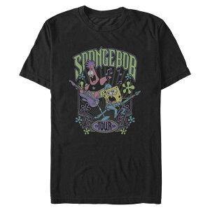�j�R���f�I�� �����Y �g�b�v�X T�V���c �p���c �g�[�� �O���t�B�b�N Big & Tall Nickelodeon SpongeBob SquarePants And Patrick Rock Band Tour Graphic Tee Black �u���b�N