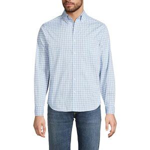 �����Y�G���h �����Y �g�b�v�X T�V���c Men's Lands' End Long Sleeve Tailored Fitravel Kit Shirt Clearlake Blue Plaid �u���[
