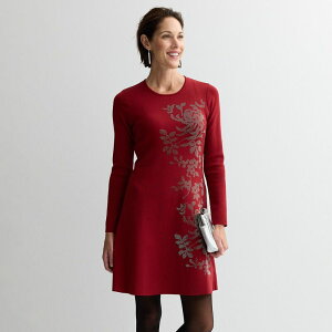 �����h���^�C���X ���f�B�[�X �g�b�v�X �����s�[�X �Z�[�^�[ Women's London Times Long Sleeve Fit & Flare Sweater Dress Deep Red ���b�h