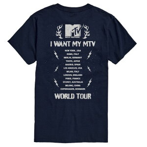 �A�j���L�����N�^�[ �����Y �g�b�v�X T�V���c �O���t�B�b�N Licensed Character Men's MTV World Tour Oversized Graphic Tee Navy �l�C�r�[
