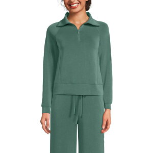 �����Y�G���h ���f�B�[�X �g�b�v�X T�V���c Women's Lands' End Long Sleeve Softestouchalf-Zip Top Washed Evergreen