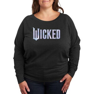 �A�j���L�����N�^�[ ���f�B�[�X �g�b�v�X T�V���c �v���X�T�C�Y �p�C�� ���S Licensed Character Plusize Wicked For Good Logo Butterfly Sparkle French Terry Long Sleeve Tee Heather Charcoal �`���R�[��