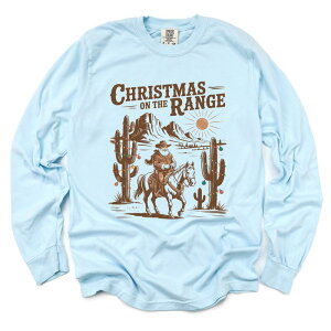Simply Sage Market ���f�B�[�X �g�b�v�X T�V���c �O���t�B�b�N Simply Sage Market Christmas on the Range - Women's Garment Dyed Long Sleeve Graphic T-Shirt Chambray