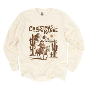 Simply Sage Market ���f�B�[�X �g�b�v�X T�V���c �O���t�B�b�N Simply Sage Market Christmas on the Range - Women's Garment Dyed Long Sleeve Graphic T-Shirt Ivory �A�C�{���[