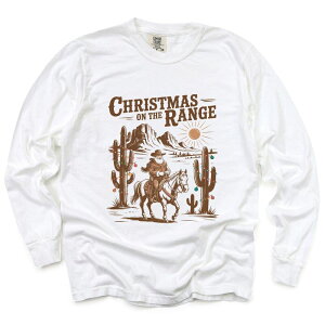 Simply Sage Market ���f�B�[�X �g�b�v�X T�V���c �O���t�B�b�N Simply Sage Market Christmas on the Range - Women's Garment Dyed Long Sleeve Graphic T-Shirt White �z���C�g
