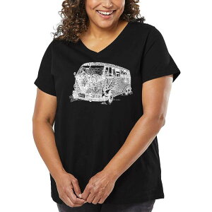 �G���G�[�|�b�v�A�[�g ���f�B�[�X �g�b�v�X T�V���c V�l�b�N �v���X�T�C�Y LA Pop Art Women's Plusize Word Art V-Neck - THE 70'S Black �u���b�N