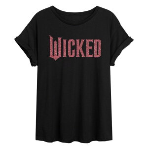�A�j���L�����N�^�[ ���f�B�[�X �g�b�v�X T�V���c ���S Licensed Character Juniors' Wicked Pink Glitter Logoversized Tee Black �u���b�N