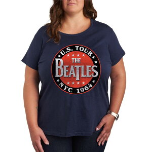 �A�j���L�����N�^�[ ���f�B�[�X �g�b�v�X T�V���c �v���X�T�C�Y �O���t�B�b�N Licensed Character Plusize The Beatles U.S. Tour NYC 1964 Graphic Tee Navy �l�C�r�[