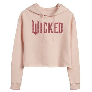 �A�j���L�����N�^�[ ���f�B�[�X �g�b�v�X T�V���c �N���b�v�h ���S �p�[�J�[ Licensed Character Juniors' Wicked Pink Glitter Logo Cropped Hoodie Pink �s���N