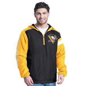 �J�[�� �o���N�X �����Y �g�b�v�X T�V���c �p�[�J�[ �W���P�b�g Men's G-III Sports by Carl Banks Black/Gold Pittsburgh Penguins Lateral Half-Zip Hoodie Jacket Png Black �u���b�N