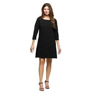 24 �Z�u���R���t�H�[�g ���f�B�[�X �g�b�v�X �����s�[�X A ���C�� Women's 24Seven Comfort Apparel Three-Quarter Sleeve A-Line Knee-Length Dress Black �u���b�N