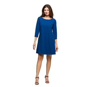 24 �Z�u���R���t�H�[�g ���f�B�[�X �g�b�v�X �����s�[�X A ���C�� Women's 24Seven Comfort Apparel Three-Quarter Sleeve A-Line Knee-Length Dress Denim �f�j��
