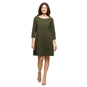 24 �Z�u���R���t�H�[�g ���f�B�[�X �g�b�v�X �����s�[�X A ���C�� Women's 24Seven Comfort Apparel Three-Quarter Sleeve A-Line Knee-Length Dress Olive �I���[�u