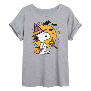 �A�j���L�����N�^�[ ���f�B�[�X �g�b�v�X T�V���c Licensed Character Juniors' Peanutsnoopy & Woodstock Halloween Oversized Tee Heather Gray �O���[