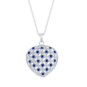 Aufbh fB[X ANZT[ lbNXE`[J[Ey_ggbv [X Unbranded Sterling Silver Gemstone & Filigree Openwork Puffed Heart Pendant Necklace Sapphire Tt@CA