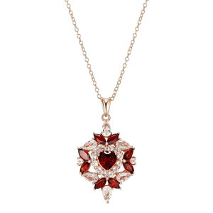 yz Aufbh fB[X lbNXE`[J[Ey_ggbv ANZT[ 14k Rose Gold Over Silver Garnet & White Topaz Heart Cluster Pendant Necklace Rose Tone
