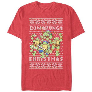 �A�j���L�����N�^�[ �����Y �g�b�v�X T�V���c �O���t�B�b�N Licensed Character Men's Teenage Mutant Ninja Turtles Cowabunga Christmas Graphic Tee Red Heather �w�U�[