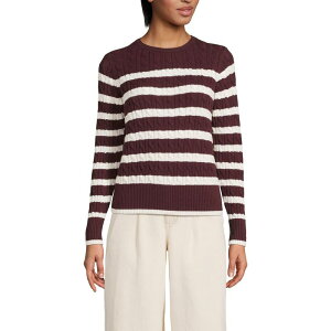 �����Y�G���h ���f�B�[�X �A�E�^�[ �j�b�g�E�Z�[�^�[ �v�` Petite Lands' End Modern Cable Crew Sweater Burgndy Ivory Stripe �A�C�{���[