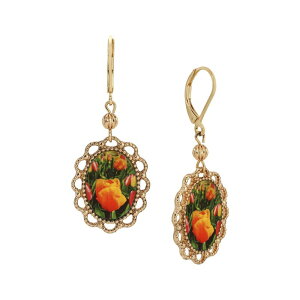 1928 ���f�B�[�X �A�N�Z�T���[ �s�A�X�E�C�������O 1928 Gold Tone Oval Tulip Decal Earrings Orange �I�����W
