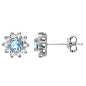 Aleure Precioso fB[X ANZT[ sAXECO Aleure Precioso Sterling Silveround with White Topaz Halo Stud Earringsilver Tone Blue u[