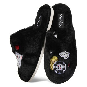 �����C ���f�B�[�X �V���[�Y �T���_�� �v���X�T�C�Y MeMoi Women's Casino Plush Memory Foam Slippers Black �u���b�N
