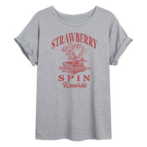 �A�j���L�����N�^�[ ���f�B�[�X �g�b�v�X T�V���c Licensed Character Juniors' Strawberry Spin Records Oversized Tee Heather Gray �O���[