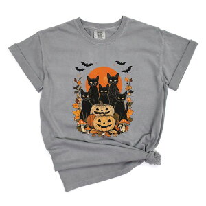Simply Sage Market ���f�B�[�X �g�b�v�X T�V���c ���B���e�[�W Simply Sage Market Black Cats Pumpkin Vintage - Womens Garment Dyed Tee Grey �O���[