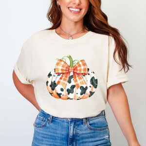 Simply Sage Market ���f�B�[�X �g�b�v�X T�V���c Simply Sage Market Cow Pumpkin Coquette Distressed - Garment Dyed Tee Ivory �A�C�{���[