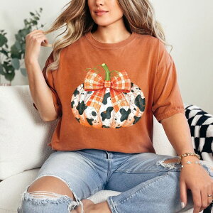 Simply Sage Market ���f�B�[�X �g�b�v�X T�V���c Simply Sage Market Cow Pumpkin Coquette Distressed - Garment Dyed Tee Yam