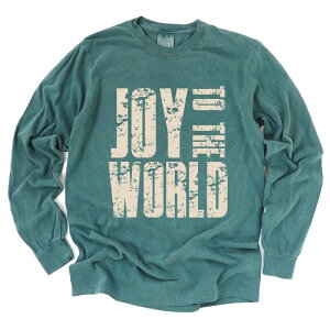 Simply Sage Market ���f�B�[�X �g�b�v�X T�V���c �O���t�B�b�N Simply Sage Market Joy To The World Block Distressed - Women's Garment Dyed Long Sleeve Graphic T-Shirt Blue Spruce �u���[