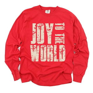 Simply Sage Market ���f�B�[�X �g�b�v�X T�V���c �O���t�B�b�N Simply Sage Market Joy To The World Block Distressed - Women's Garment Dyed Long Sleeve Graphic T-Shirt Red ���b�h