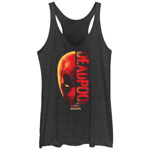 �}�[�x�� ���f�B�[�X �g�b�v�X T�V���c �O���t�B�b�N Juniors' Marvel Deadpool And Wolverine Halface Graphic Racerback Tank Top Black Heather �u���b�N