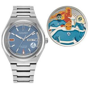 �V�`�Y�� �����Y �A�N�Z�T���[ �r���v Citizen Marvel Fantastic 4 Men'super Titanium Bracelet Watch & Collectable Coin Set Blue �u���[