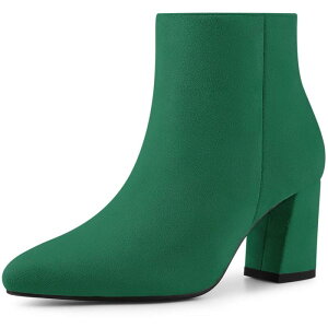 �A���O�� �P�[ ���f�B�[�X �V���[�Y �u�[�c�E���C���u�[�c �A���N�� �q�[�� ALLEGRA K Women's Pointy Toe Side Zip Chunky Heels Ankle Boots Green �O���[��