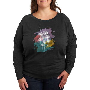 �A�j���L�����N�^�[ ���f�B�[�X �g�b�v�X T�V���c �v���X�T�C�Y �p�C�� Licensed Character Plusize Dandelions Watercolor French Terry Long Sleeve Tee Heather Charcoal �`���R�[��