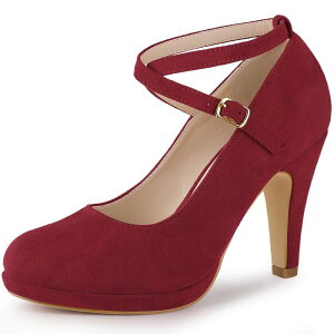�A���O�� �P�[ ���f�B�[�X �V���[�Y �p���v�X �v���b�g�t�H�[�� �q�[�� ALLEGRA K Women's Platform Crosstrap Stiletto Heels Mary Janes Pumps Burgundy �o�[�K���f�B