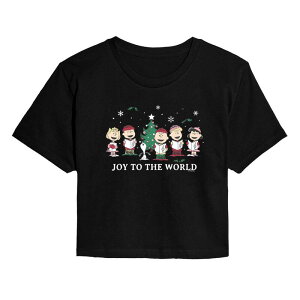�A�j���L�����N�^�[ ���f�B�[�X �g�b�v�X T�V���c �N���b�v�h Licensed Character Juniors' Peanuts Group Joy To The World Cropped Tee Black �u���b�N